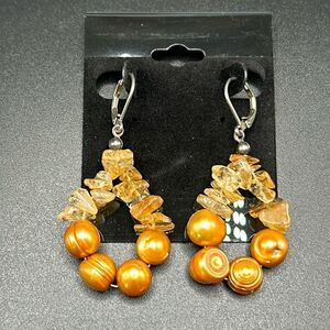 BOGO Free Jewelry...VTG Citrine Dyed Freshwater Pearl Lever Back Earrings